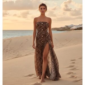 Leopard Print Strapless Maxi Dress